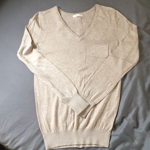 Cream/Tan V Neck Soft Sweater w Back button detail